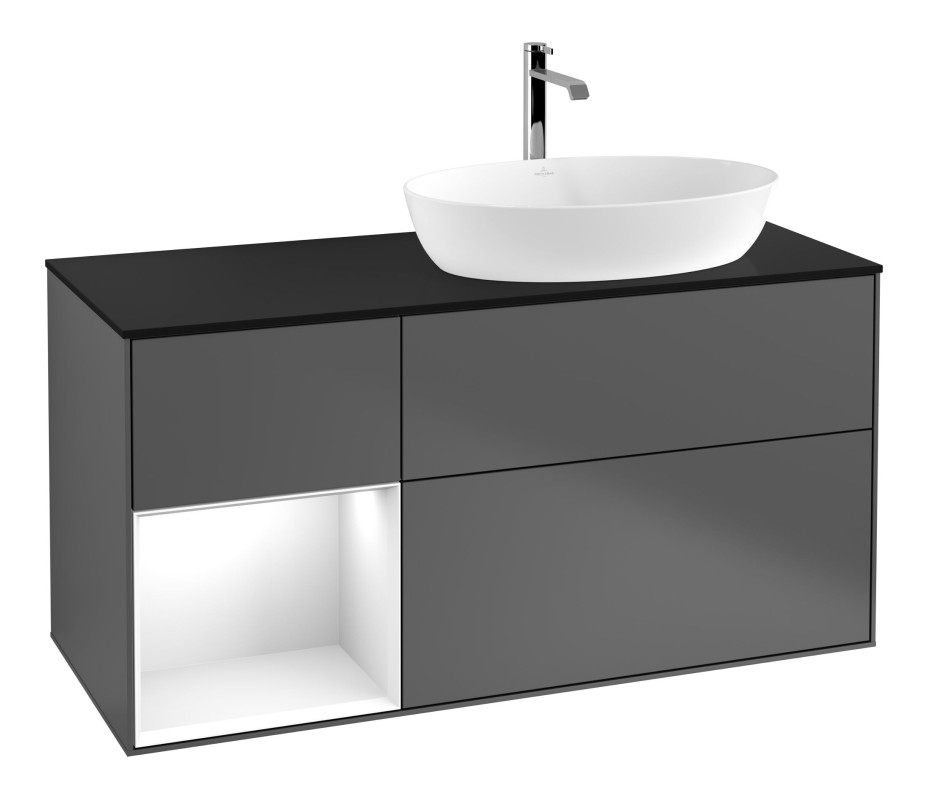 Тумба под раковину Villeroy & Boch Finion 120х50,1 см с подсветкой МДФ антрацит матовый лак/стекло черное матовое F802GFGK