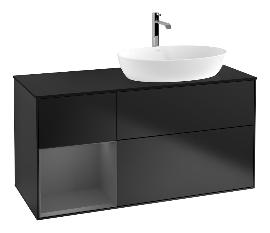 Тумба під раковину Villeroy & Boch Finion 120х50,1 см із підсвічуванням МДФ чорний матовий лак/скло чорне матове F802GKPD