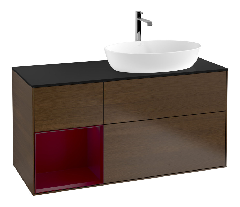 Тумба под раковину Villeroy & Boch Finion 120х50,1 см с подсветкой МДФ шпон грецкого ореха/стекло черное матовое F802HBGN