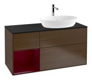 Тумба під раковину Villeroy & Boch Finion 120х50,1 см із підсвічуванням МДФ шпон волоського горіха/скло чорне матове F802HBGN