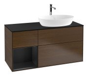 Тумба під раковину Villeroy & Boch Finion 120х50,1 см із підсвічуванням МДФ шпон волоського горіха/скло чорне матове F802PDGN