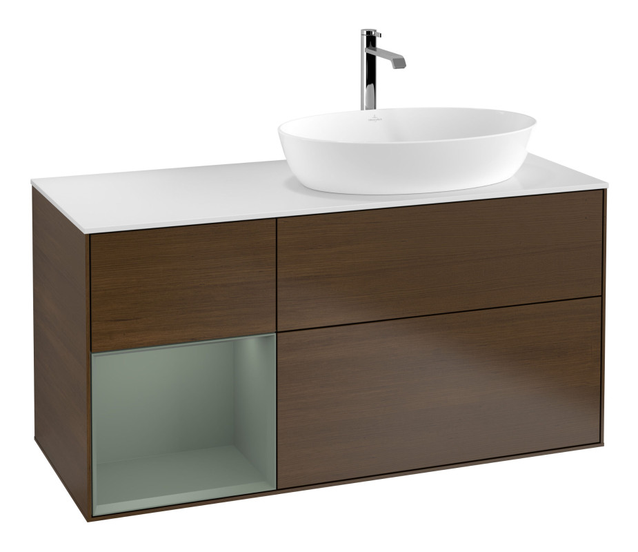 Тумба под раковину Villeroy & Boch Finion 120х50,1 см с подсветкой МДФ шпон грецкого ореха/стекло белое матовое F801GMGN