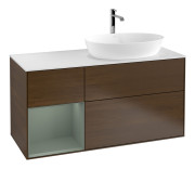 Тумба под раковину Villeroy & Boch Finion 120х50,1 см с подсветкой МДФ шпон грецкого ореха/стекло белое матовое F801GMGN