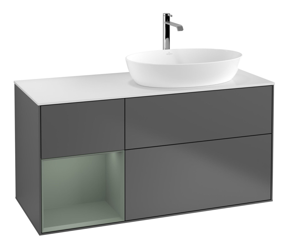 Тумба под раковину Villeroy & Boch Finion 120х50,1 см с подсветкой МДФ антрацит матовый лак/стекло белое матовое F801GMGK
