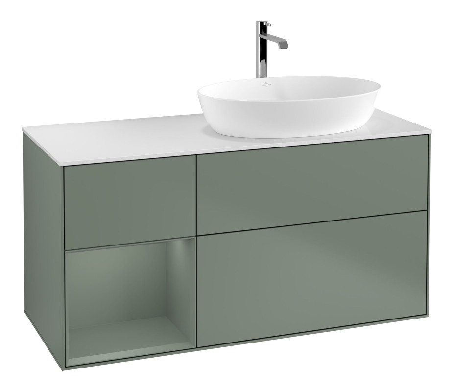 Тумба под раковину Villeroy & Boch Finion 120х50,1 см с подсветкой МДФ оливковый матовый лак/стекло белое матовое F801GMGM