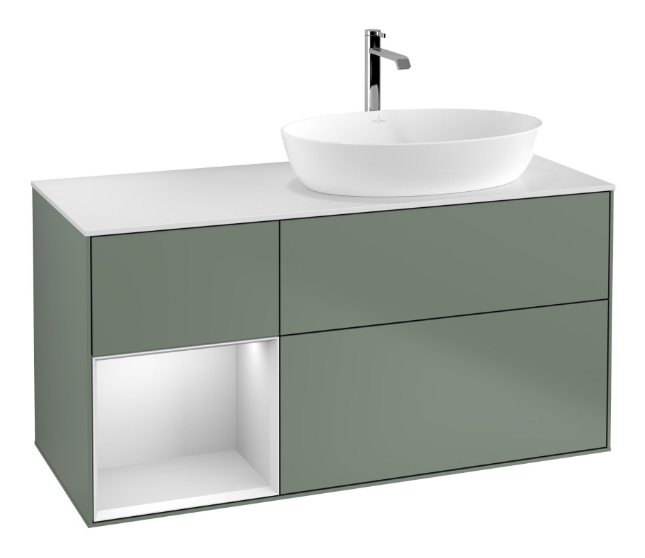 Тумба под раковину Villeroy & Boch Finion 120х50,1 см с подсветкой МДФ оливковый матовый лак/стекло белое матовое F801MTGM