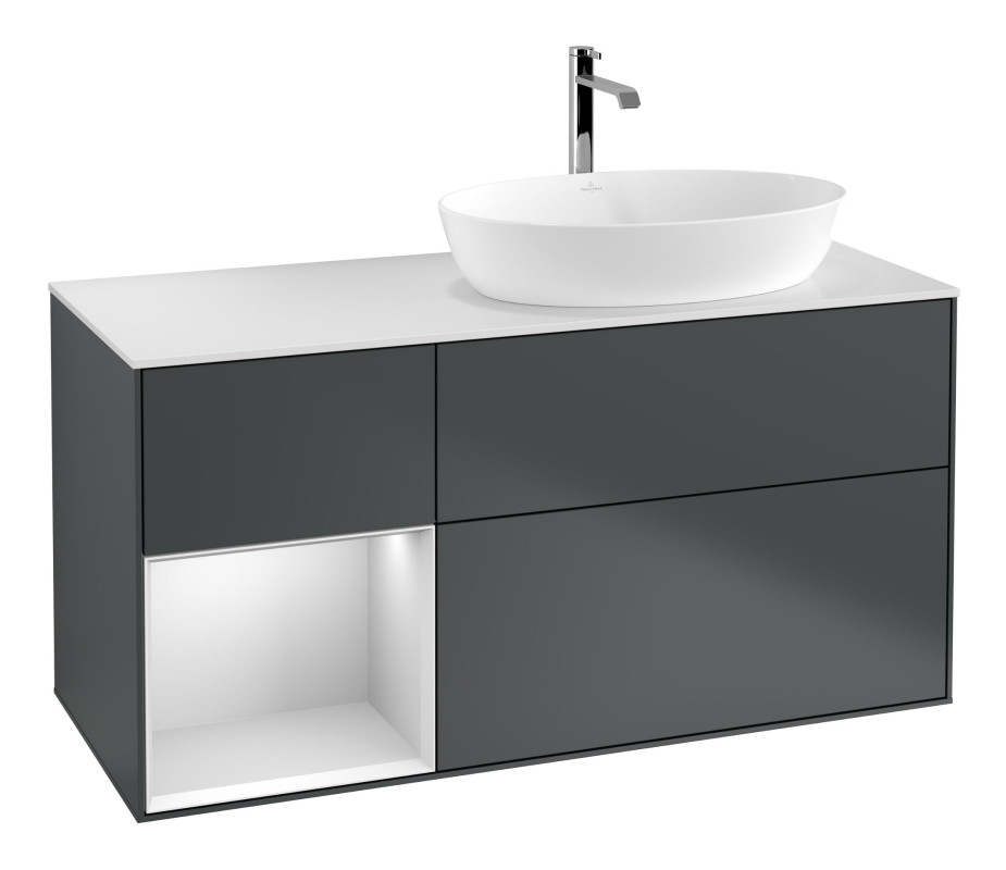 Тумба под раковину Villeroy & Boch Finion 120х50,1 см с подсветкой МДФ темно-синий матовый лак/стекло белое матовое F801MTHG