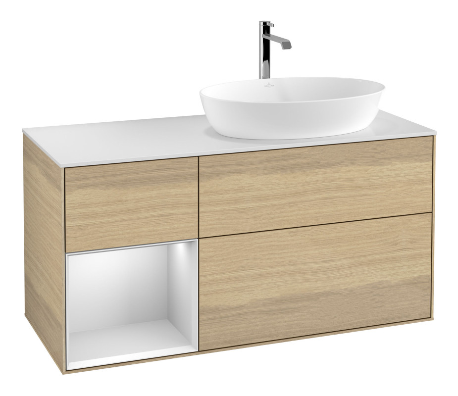 Тумба під раковину Villeroy & Boch Finion 120х50,1 см з підсвічуванням МДФ шпон дуба/скло біле матове F801MTPC