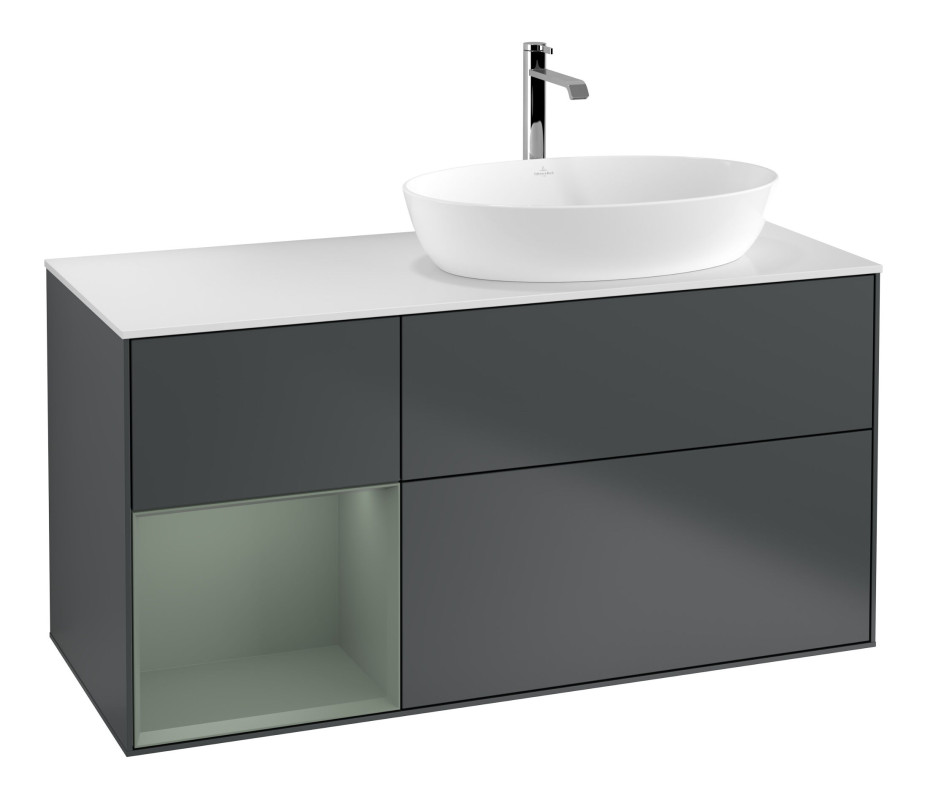 Тумба под раковину Villeroy & Boch Finion 120х50,1 см с подсветкой МДФ темно-синий матовый лак/стекло белое матовое F801GMHG