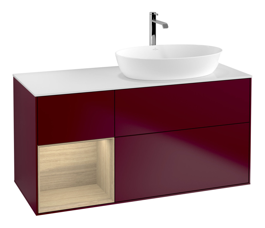 Тумба под раковину Villeroy & Boch Finion 120х50,1 см с подсветкой МДФ пион матовый лак/стекло белое матовое F801PCHB