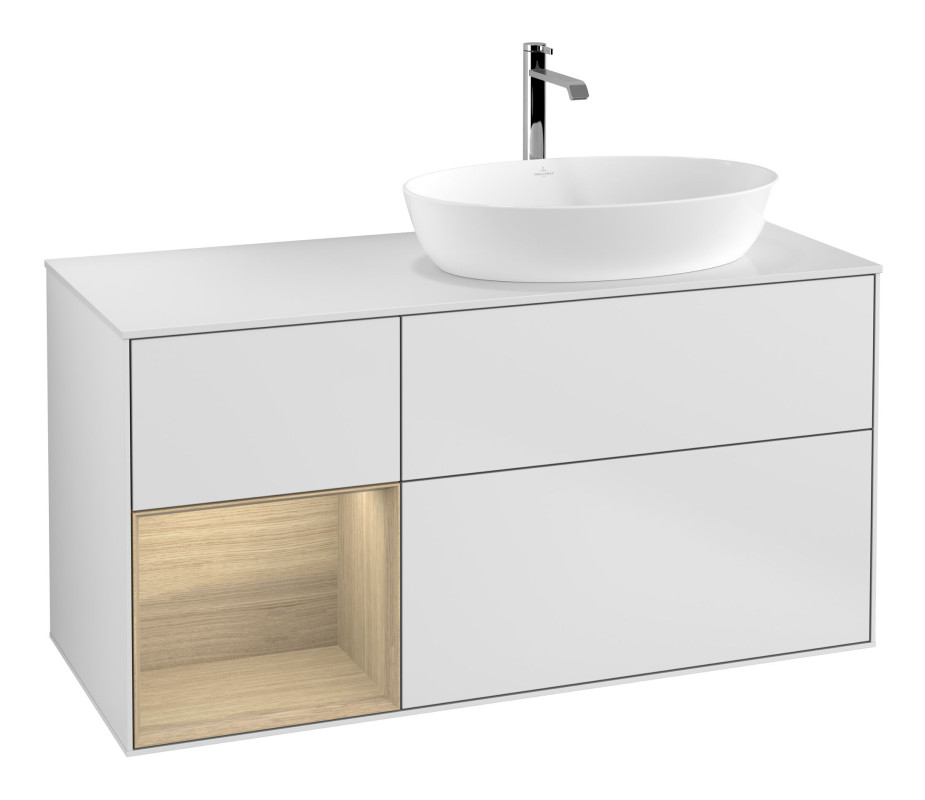 Тумба под раковину Villeroy & Boch Finion 120х50,1 см с подсветкой МДФ белый матовый лак/стекло белое матовое F801PCMT