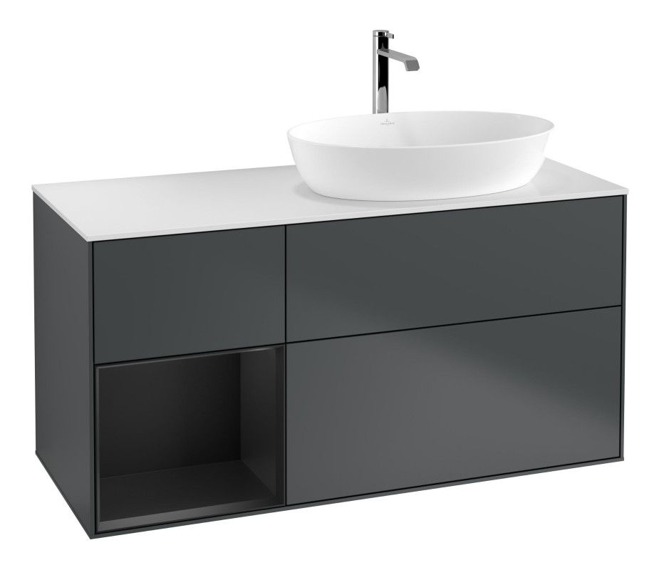 Тумба под раковину Villeroy & Boch Finion 120х50,1 см с подсветкой МДФ темно-синий матовый лак/стекло белое матовое F801PDHG