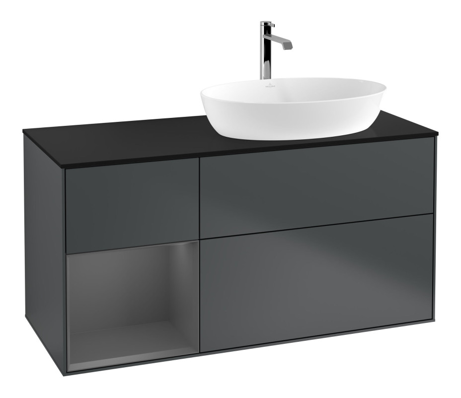 Тумба под раковину Villeroy & Boch Finion 120х50,1 см с подсветкой МДФ темно-синий матовый лак/стекло черное матовое F802GKHG