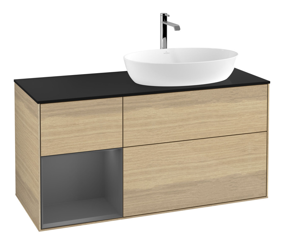 Тумба под раковину Villeroy & Boch Finion 120х50,1 см с подсветкой МДФ шпон дуба/стекло черное матовое F802GKPC