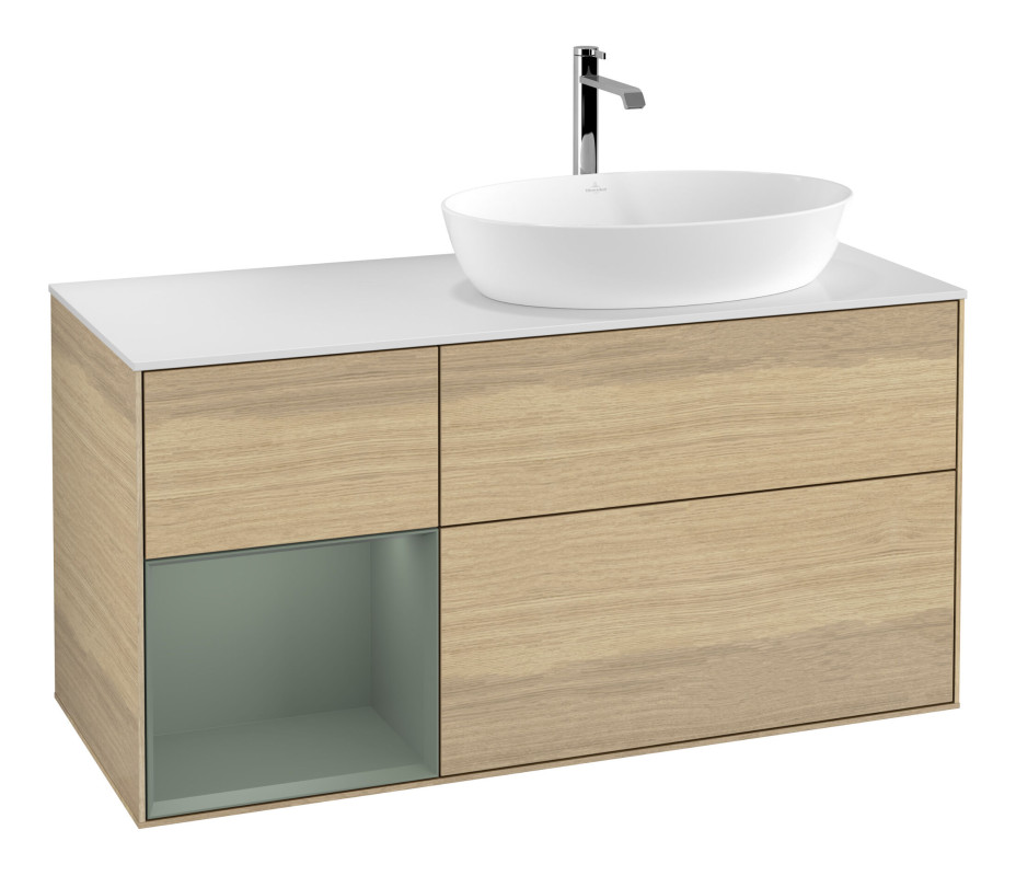 Тумба под раковину Villeroy & Boch Finion 120х50,1 см с подсветкой МДФ шпон дуба/стекло белое матовое F801GMPC