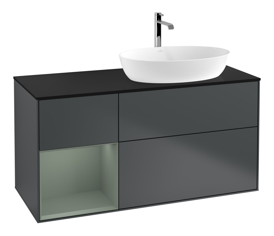 Тумба под раковину Villeroy & Boch Finion 120х50,1 см с подсветкой МДФ темно-синий матовый лак/стекло черное матовое F802GMHG