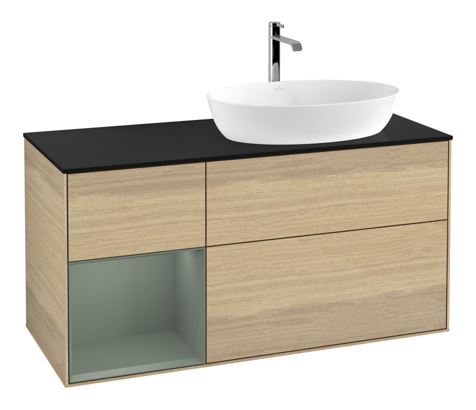 Тумба під раковину Villeroy & Boch Finion 120х50,1 см з підсвічуванням МДФ шпон дуба/скло чорне матове F802GMPC