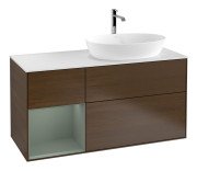 Тумба під раковину Villeroy & Boch Finion 120х50,1 см із підсвічуванням МДФ шпон волоського горіха/скло біле матове F801GMGN