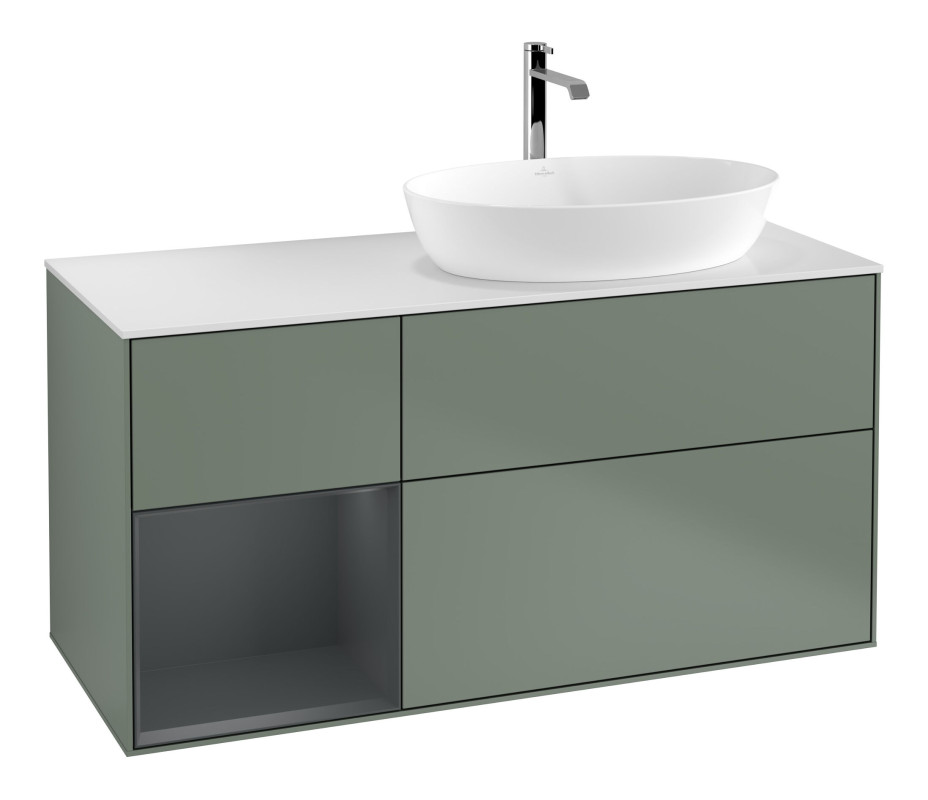 Тумба під раковину Villeroy & Boch Finion 120х50,1 см із підсвічуванням МДФ оливковий матовий лак/скло біле матове F801HGGM