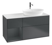 Тумба під раковину Villeroy & Boch Finion 120х50,1 см із підсвічуванням МДФ темно-синій матовий лак/скло біле матове F801HGHG