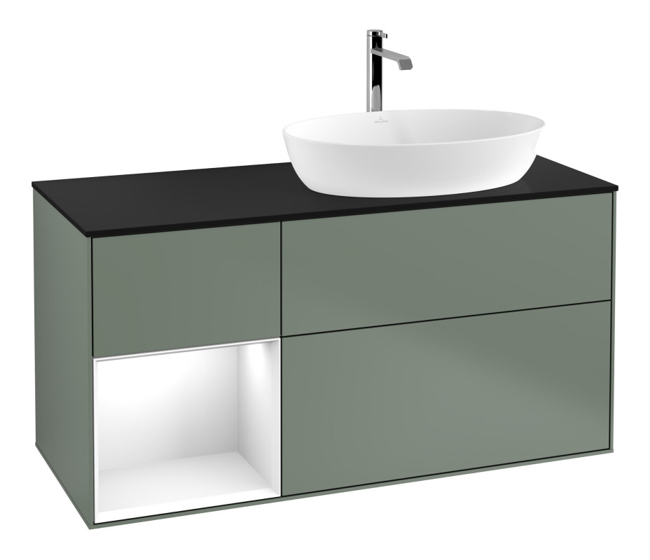 Тумба під раковину Villeroy & Boch Finion 120х50,1 см із підсвічуванням МДФ оливковий матовий лак/скло чорне матове F802GFGM