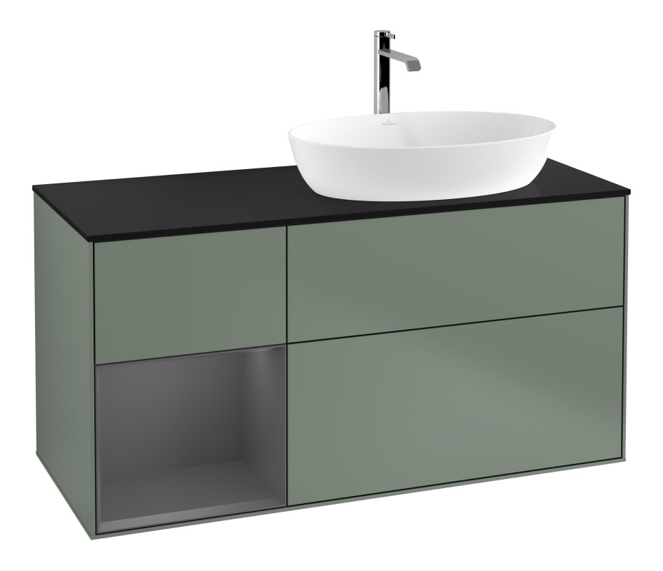 Тумба під раковину Villeroy & Boch Finion 120х50,1 см із підсвічуванням МДФ оливковий матовий лак/скло чорне матове F802GKGM