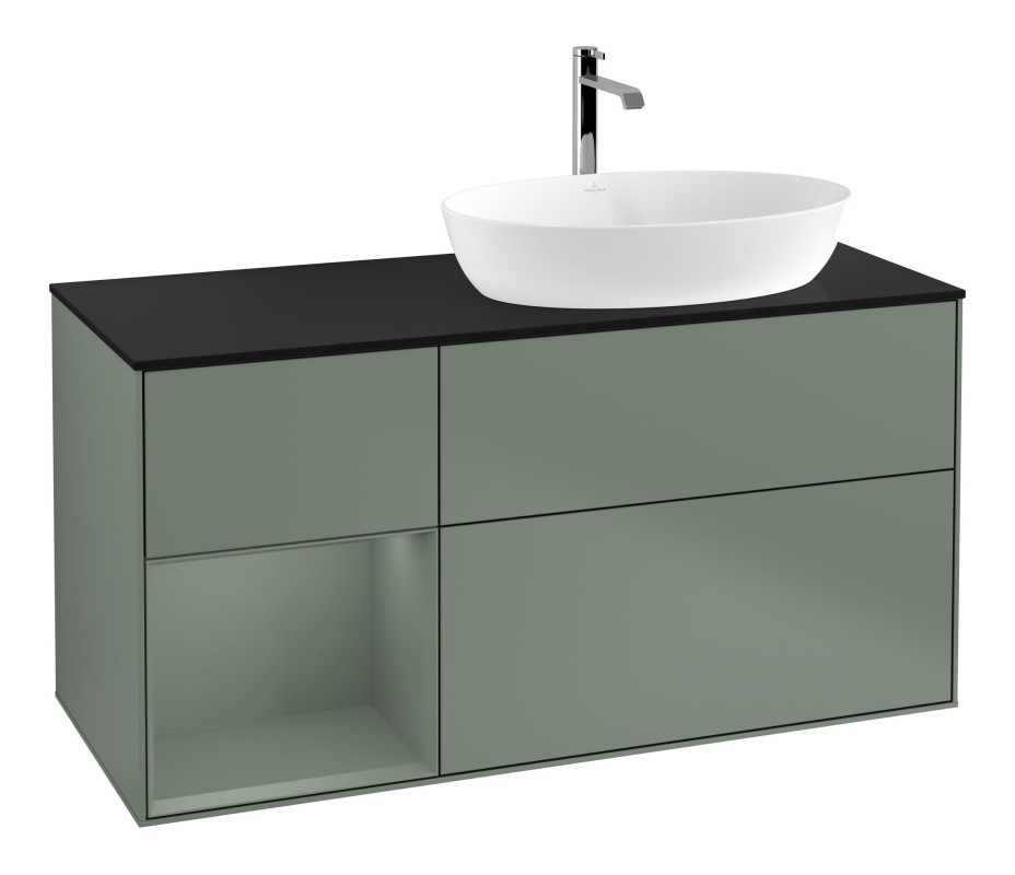 Тумба под раковину Villeroy & Boch Finion 120х50,1 см с подсветкой МДФ оливковый матовый лак/стекло черное матовое F802GMGM