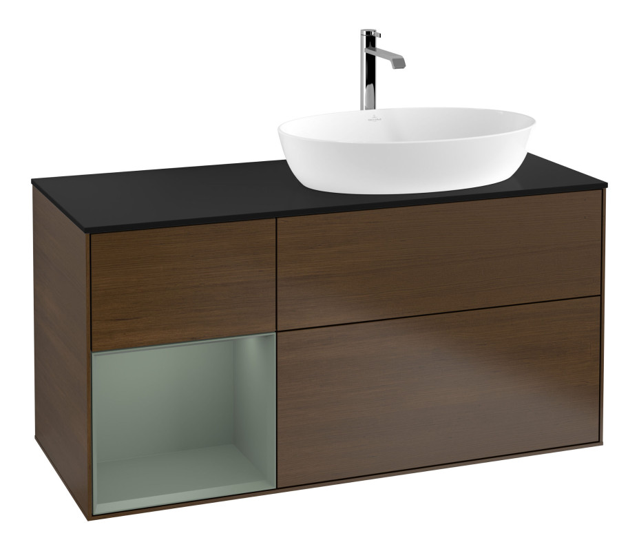 Тумба под раковину Villeroy & Boch Finion 120х50,1 см с подсветкой МДФ шпон грецкого ореха/стекло черное матовое F802GMGN