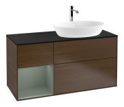 Тумба під раковину Villeroy & Boch Finion 120х50,1 см із підсвічуванням МДФ шпон волоського горіха/скло чорне матове F802GMGN