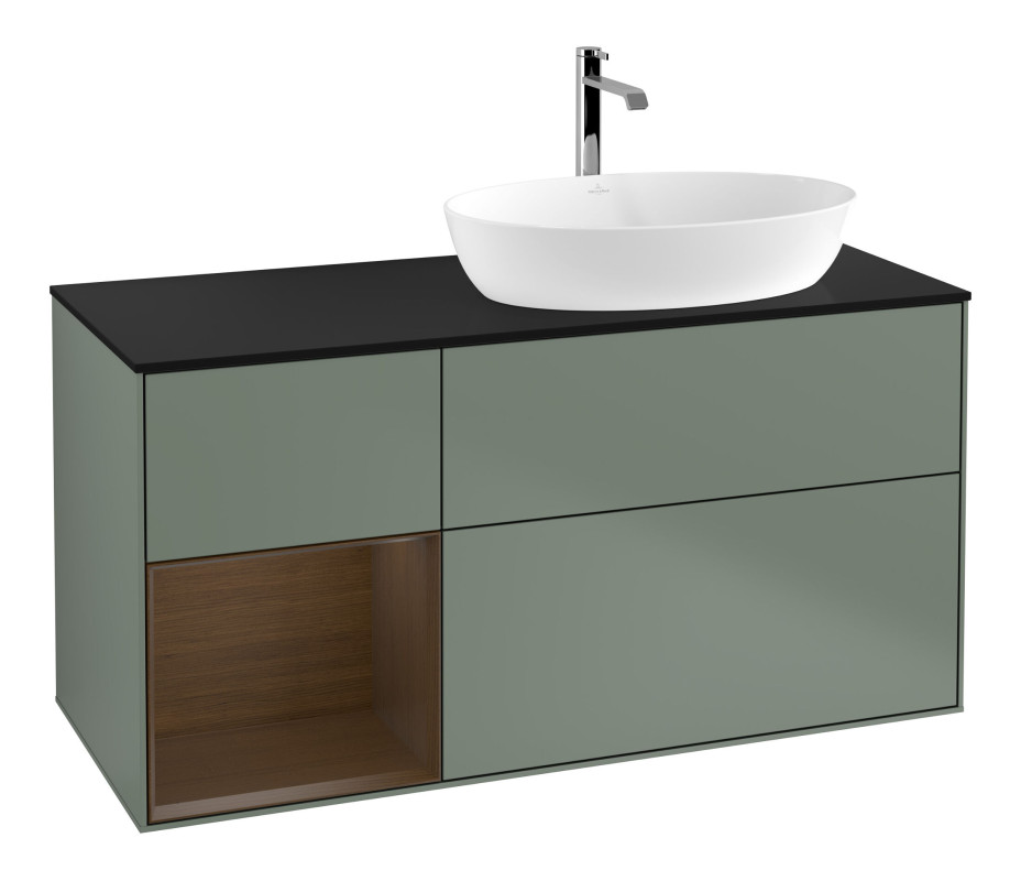 Тумба під раковину Villeroy & Boch Finion 120х50,1 см із підсвічуванням МДФ оливковий матовий лак/скло чорне матове F802GNGM