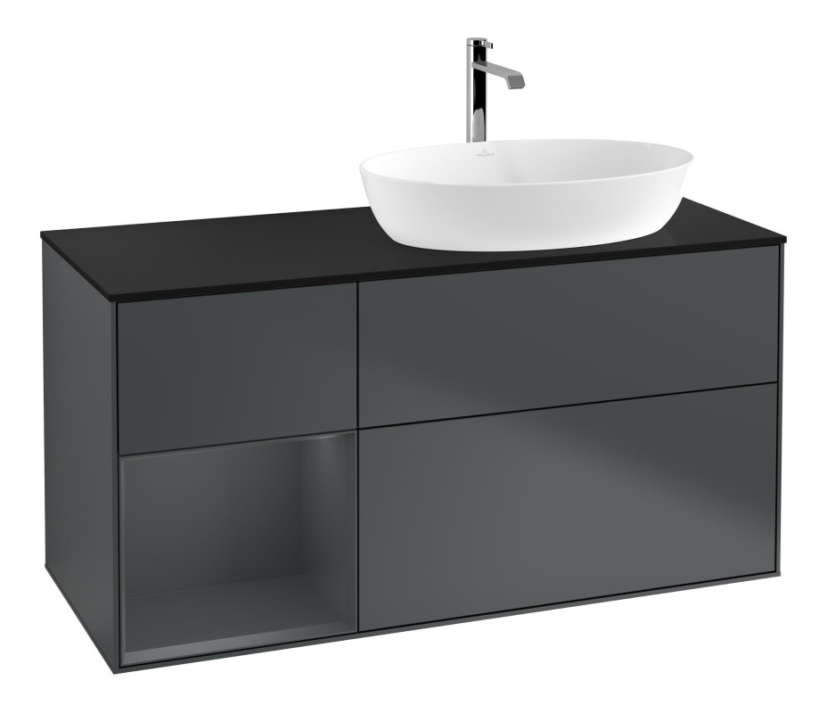 Тумба под раковину Villeroy & Boch Finion 120х50,1 см с подсветкой МДФ темно-синий матовый лак/стекло черное матовое F802HGHG