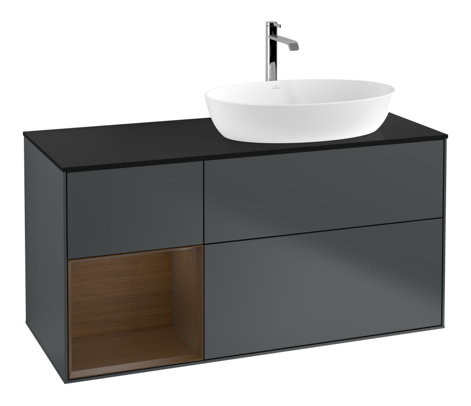 Тумба под раковину Villeroy & Boch Finion 120х50,1 см с подсветкой МДФ темно-синий матовый лак/стекло черное матовое F802GNHG