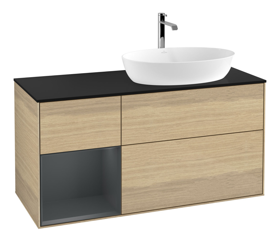 Тумба под раковину Villeroy & Boch Finion 120х50,1 см с подсветкой МДФ шпон дуба/стекло черное матовое F802HGPC