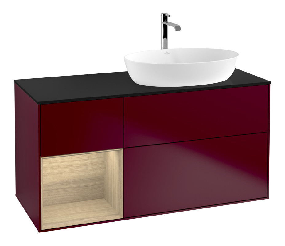 Тумба под раковину Villeroy & Boch Finion 120х50,1 см с подсветкой МДФ пион матовый лак/стекло черное матовое F802PCHB