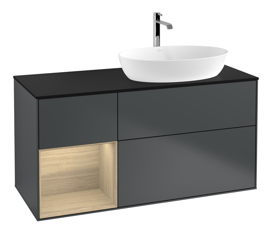 Тумба под раковину Villeroy & Boch Finion 120х50,1 см с подсветкой МДФ темно-синий матовый лак/стекло черное матовое F802PCHG