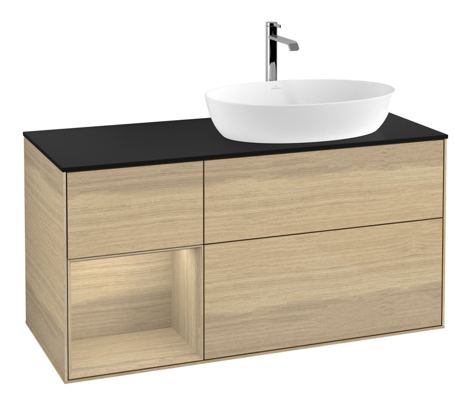 Тумба под раковину Villeroy & Boch Finion 120х50,1 см с подсветкой МДФ шпон дуба/стекло черное матовое F802PCPC