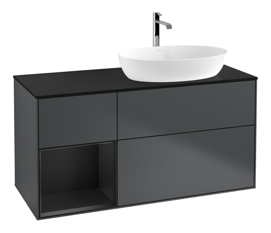 Тумба под раковину Villeroy & Boch Finion 120х50,1 см с подсветкой МДФ темно-синий матовый лак/стекло черное матовое F802PDHG