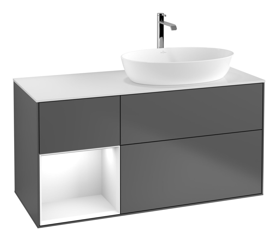 Тумба під раковину Villeroy & Boch Finion 120х50,1 см із підсвічуванням МДФ антрацит матовий лак/скло біле матове G801GFGK