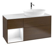 Тумба под раковину Villeroy & Boch Finion 120х50,1 см с подсветкой МДФ шпон грецкого ореха/стекло белое матовое G801GFGN