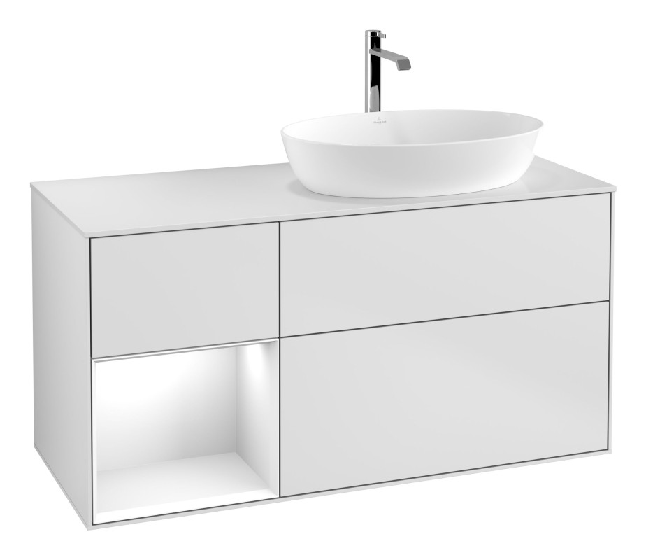 Тумба под раковину Villeroy & Boch Finion 120х50,1 см с подсветкой МДФ белый матовый лак/стекло белое матовое G801GFMT