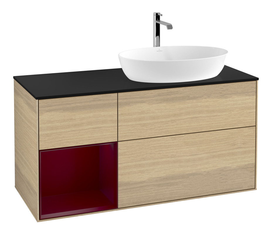 Тумба под раковину Villeroy & Boch Finion 120х50,1 см с подсветкой МДФ шпон дуба/стекло черное матовое F802HBPC