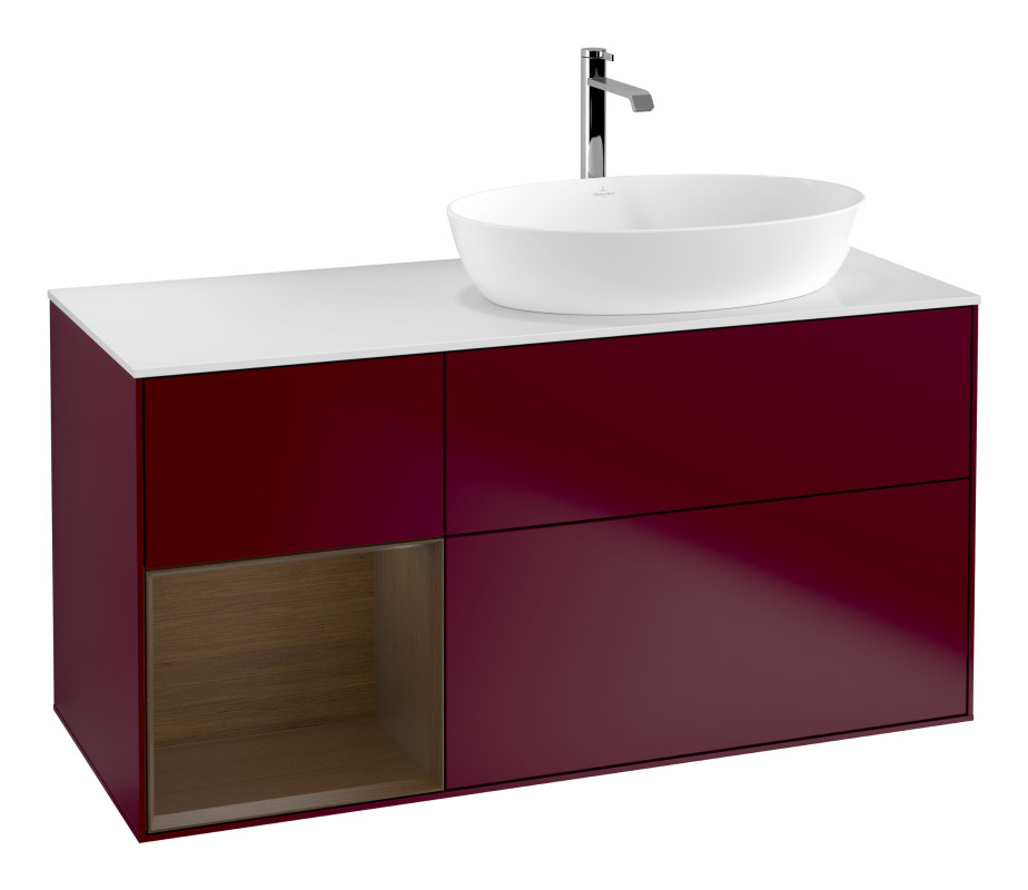 Тумба под раковину Villeroy & Boch Finion 120х50,1 см с подсветкой МДФ пион матовый лак/стекло белое матовое G801GNHB