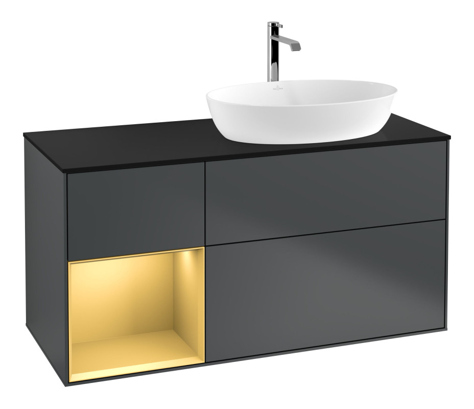 Тумба под раковину Villeroy & Boch Finion 120х50,1 см с подсветкой МДФ темно-синий матовый лак/стекло черное матовое F802HFHG