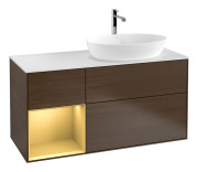 Тумба под раковину Villeroy & Boch Finion 120х50,1 см с подсветкой МДФ шпон грецкого ореха/стекло белое матовое G801HFGN