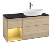 Тумба под раковину Villeroy & Boch Finion 120х50,1 см с подсветкой МДФ шпон дуба/стекло черное матовое F802HFPC