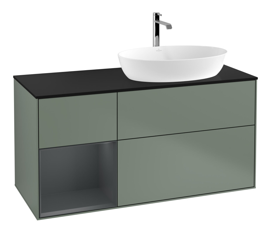 Тумба під раковину Villeroy & Boch Finion 120х50,1 см із підсвічуванням МДФ оливковий матовий лак/скло чорне матове F802HGGM