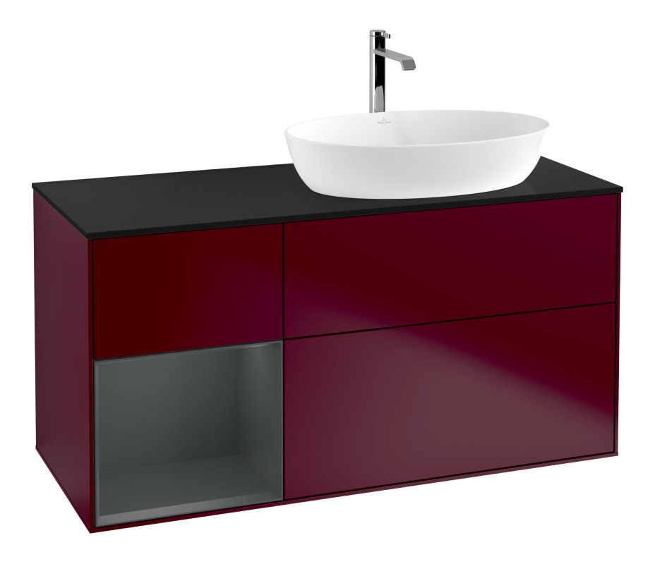 Тумба под раковину Villeroy & Boch Finion 120х50,1 см с подсветкой МДФ пион матовый лак/стекло черное матовое F802HGHB