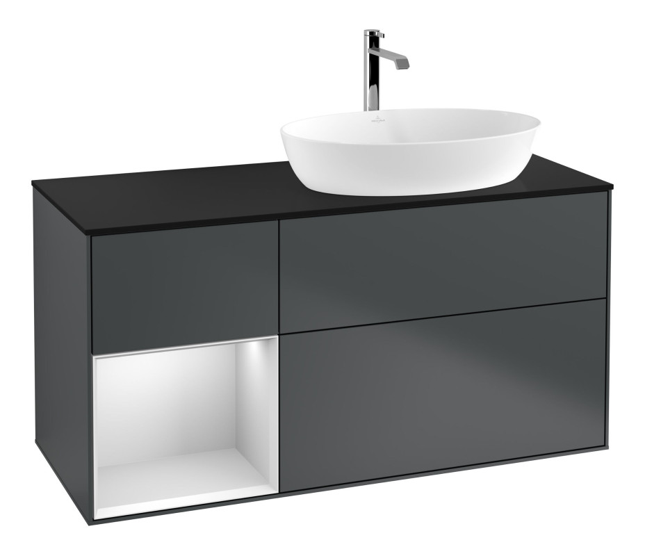 Тумба під раковину Villeroy & Boch Finion 120х50,1 см із підсвічуванням МДФ темно-синій матовий лак/скло чорне матове F802MTHG