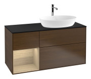 Тумба під раковину Villeroy & Boch Finion 120х50,1 см із підсвічуванням МДФ шпон волоського горіха/скло чорне матове F802PCGN