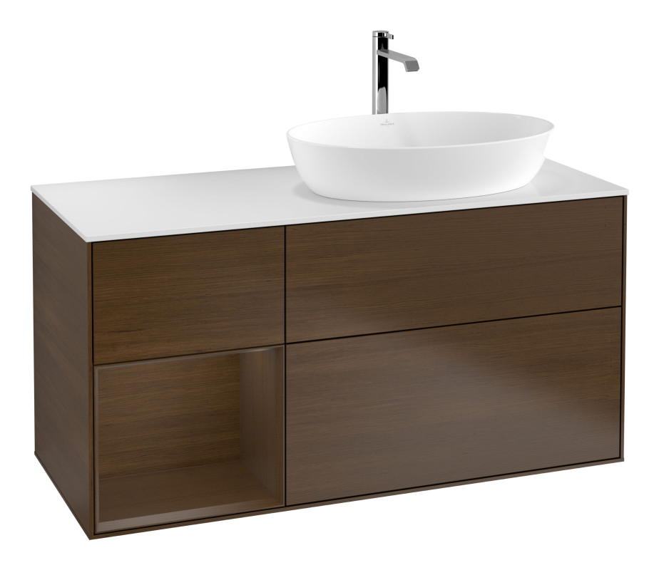 Тумба под раковину Villeroy & Boch Finion 120х50,1 см с подсветкой МДФ шпон грецкого ореха/стекло белое матовое G801GNGN